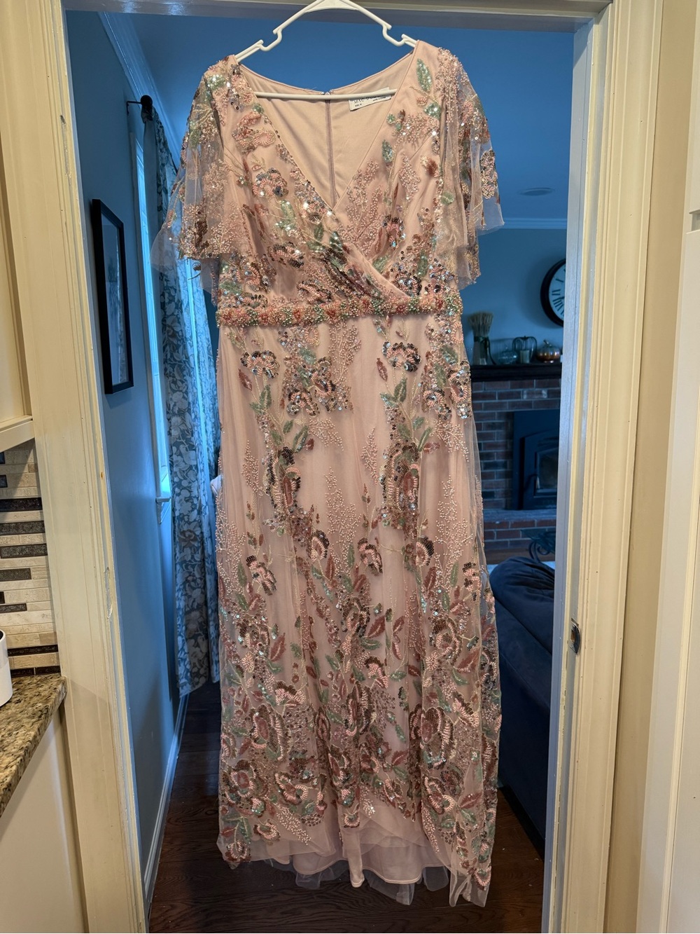 Mac Duggal Blush Pink Embellished Floral Maxi Dress